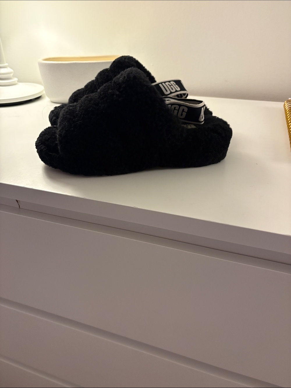 UGG Black Fluffy Slide with Branded Elastic Heel